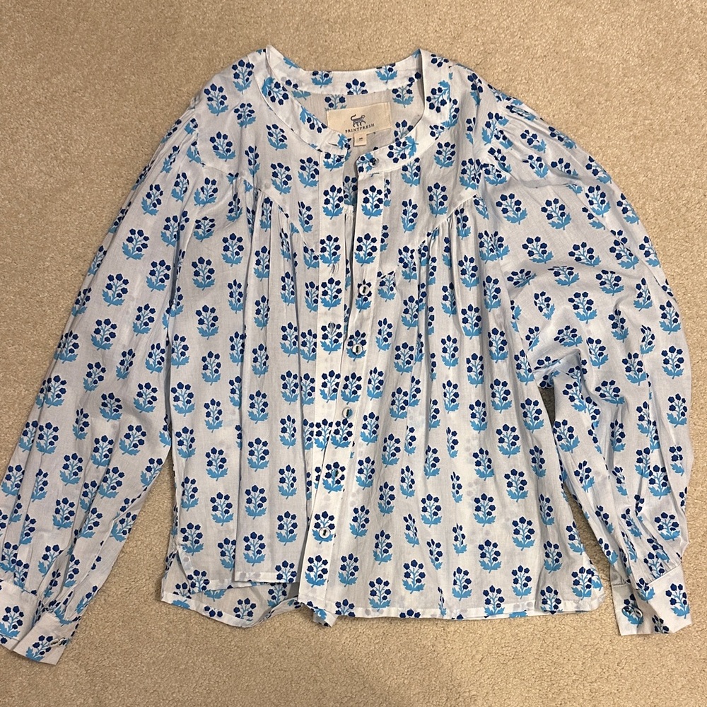 Printfresh White Blouse with Light and Dark Blue Floral Motif